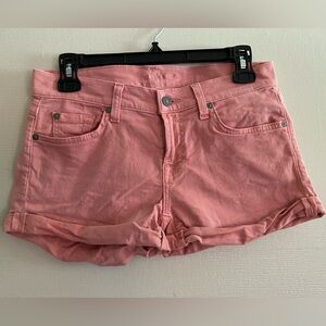 7 FOR ALL MANKIND Coral Pink Cuffed Pocket Stretch Denim Shorts Size 26 pastel